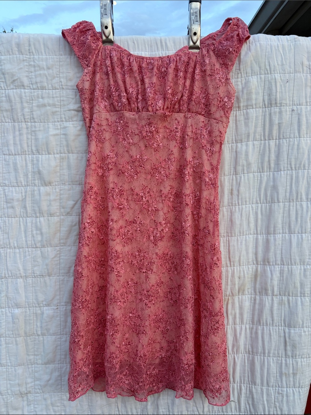 y2k Lipstick Boutique Pink Lace Midi Dress with Flutter Cap Sleeves
